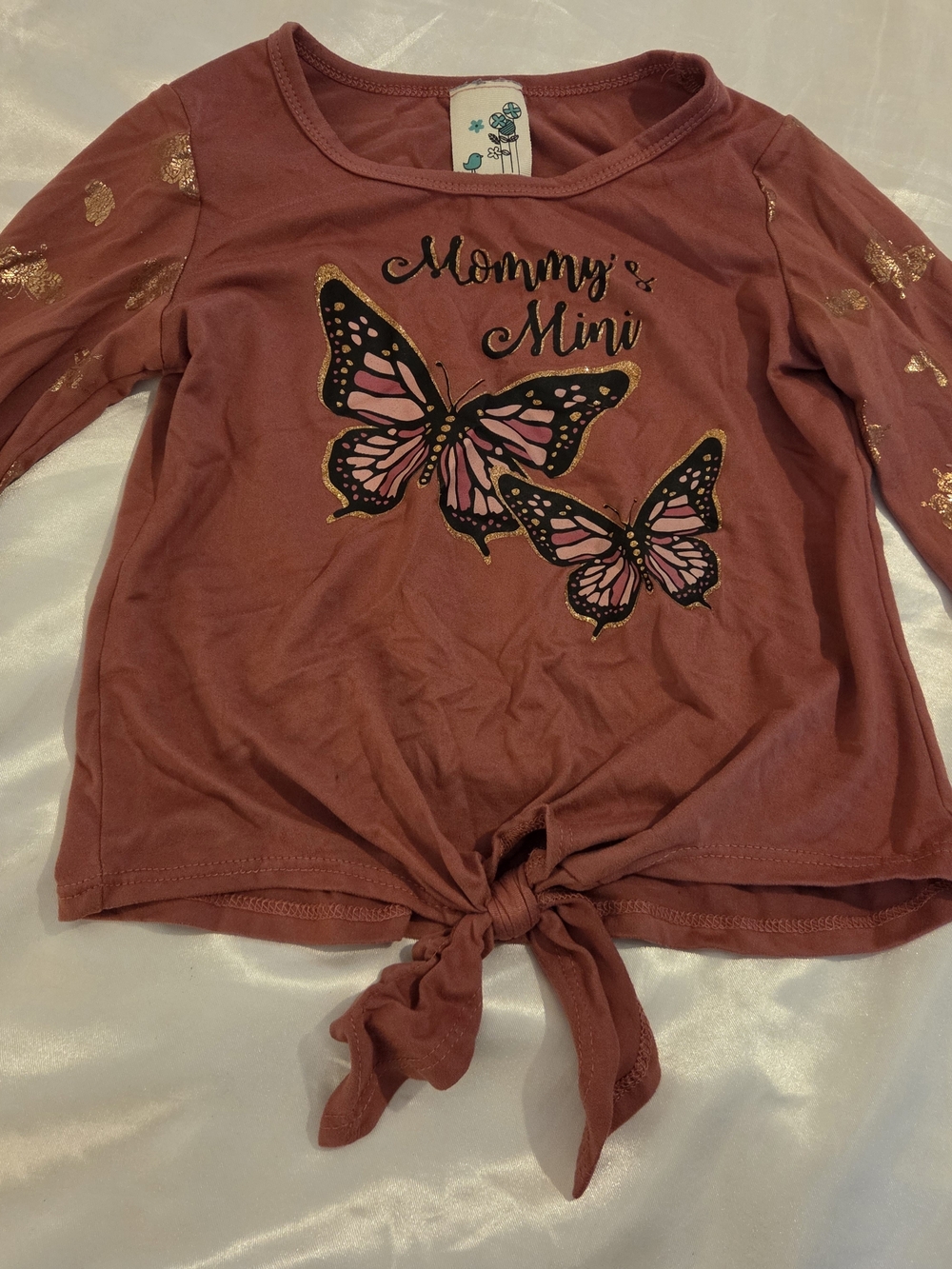 Lily Bleu Mommy’s Mini Butterfly Long Sleeve Top Girls Size 6 Pink Tie Shirt
